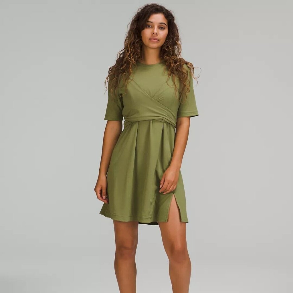 Lululemon Cotton Wrap-Front T-Shirt Dress Bronze Green Women's Size 2 Nwt